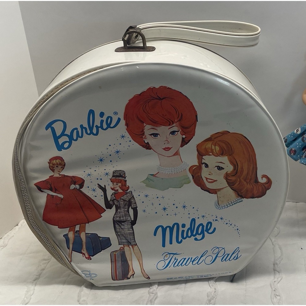 Vintage 1964 Mattel BARBIE MIDGE WHITE‎ Round Travel Pals Case RARE